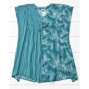 Art & Sol Falling Leaf Cover-up Teal Blue Stripe Palm Print Coverup XL NWT Beach